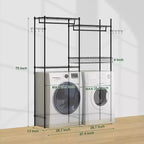 57,4 support de rangement au-dessus de la laveuse et de la sécheuse avec porte-serviettes réglables, panier à linge et crochets, organisation compacte pour la buanderie