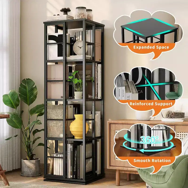 Étagère de rangement rotative en métal Acekool à 4 niveaux, avec roulement à billes à 360°, organiseur d'angle, style industriel