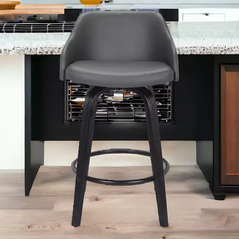 Chaise de bar HomeRoots pivotante à dossier bas en fer gris et noir, hauteur comptoir, 76 cm