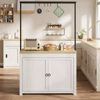 Coolmee Îlot de cuisine mobile avec rangement 42 - Chariot de cuisine robuste avec étagères à 2 niveaux et 5 crochets, comptoir en bois pour petits espaces