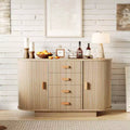 Buffet Cabinet, 47 Fluted Multi-Functional Coffee Bar with 4 Drawers & Sliding Doors - Modern Oak Sideboard