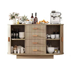 Meuble buffet, bar à café multifonctionnel cannelé de 120 cm avec 4 tiroirs et portes coulissantes - Bahut moderne en chêne