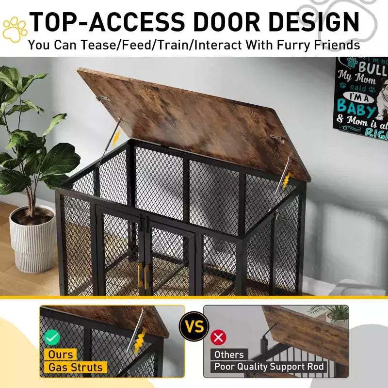Cage pour chien, chenil en métal robuste de 119x79 cm - Meuble multifonctionnel avec rangement et ouverture par le haut pour animaux de taille moyenne/grande