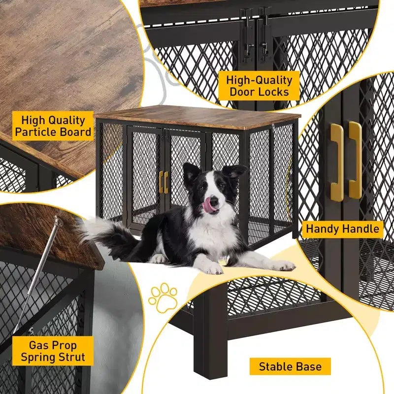 Cage pour chien, chenil en métal robuste de 119x79 cm - Meuble multifonctionnel avec rangement et ouverture par le haut pour animaux de taille moyenne/grande
