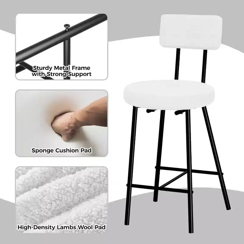 Tabourets de Bar avec Dossier Lot de 4, Tabourets Hauts de Cuisine, Chaises de Bar avec Dossier, Siège Industriel pour Salle à Manger Cuisine Bar