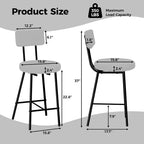 Tabourets de Bar avec Dossier Lot de 4, Tabourets Hauts de Cuisine, Chaises de Bar avec Dossier, Siège Industriel pour Salle à Manger Cuisine Bar