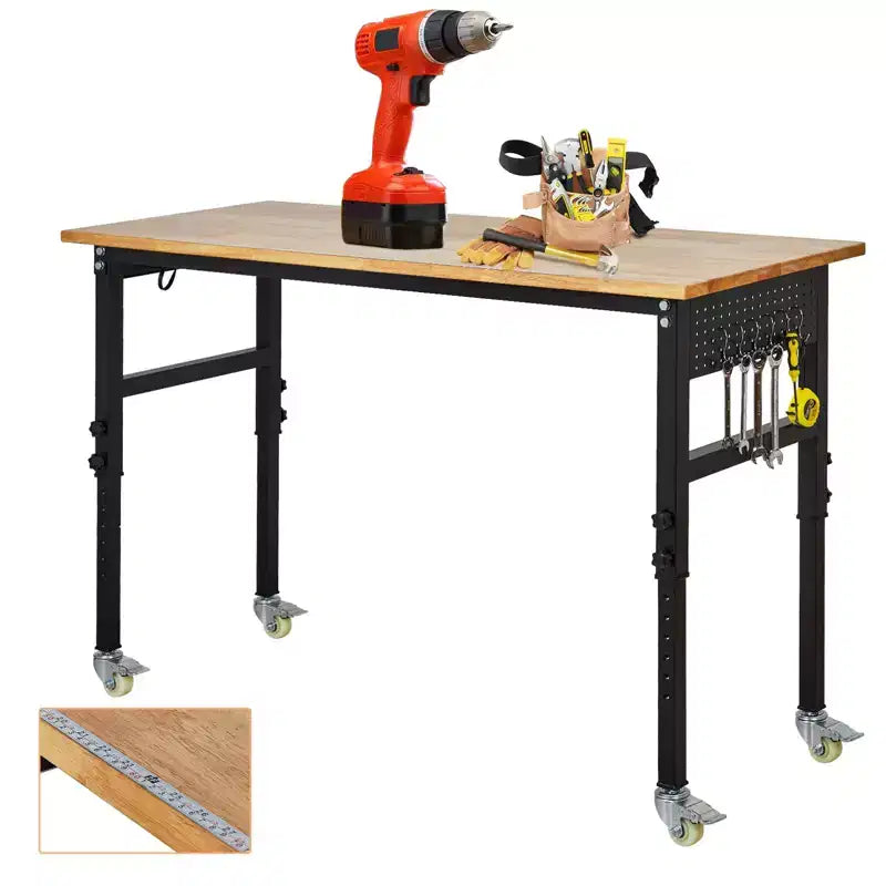 Établi, table robuste réglable 48 po, capacité de 2000 lb avec balance - cadre en acier et bois d'hévéa pour garage et réparation automobile