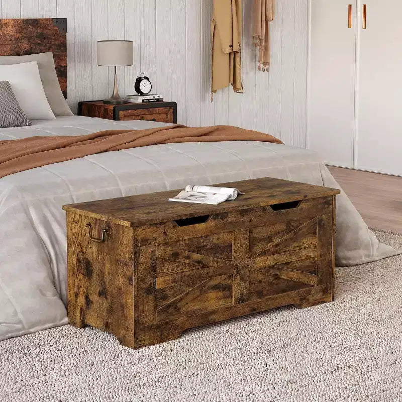 Banc de rangement décoratif Acekool, coffre d'entrée double usage avec charnière de sécurité
