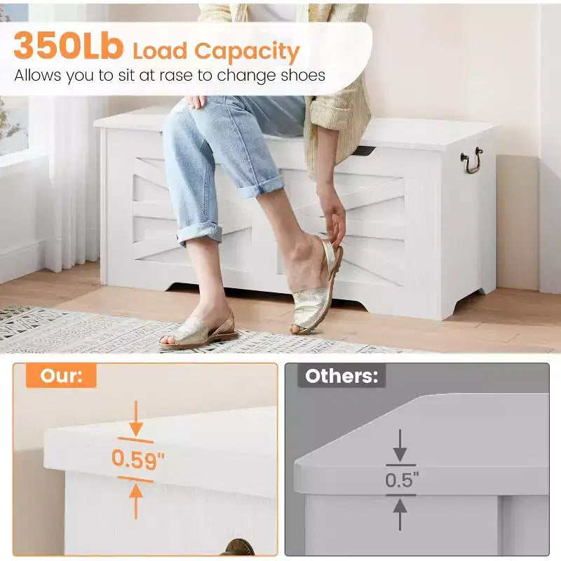 Banc de rangement décoratif Acekool, coffre d'entrée double usage avec charnière de sécurité