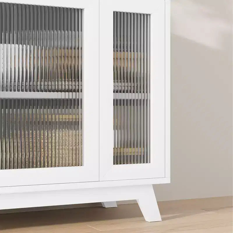 Coolmee Armoire de Rangement d'Appoint, Buffet 91 cm avec Porte en Verre Cannelé et Étagère Réglable, Meuble Bar à Café pour Cuisine, Salle à Manger