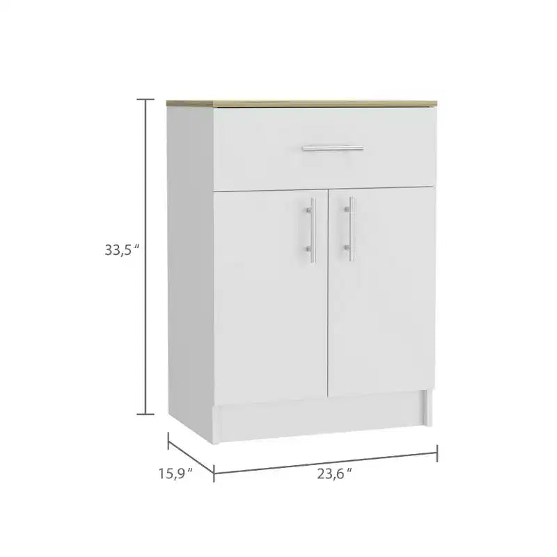 Meuble de rangement Okak Pantry, Meuble de rangement avec un tiroir, Deux étagères intérieures, Meuble pour entrée, salon, blanc