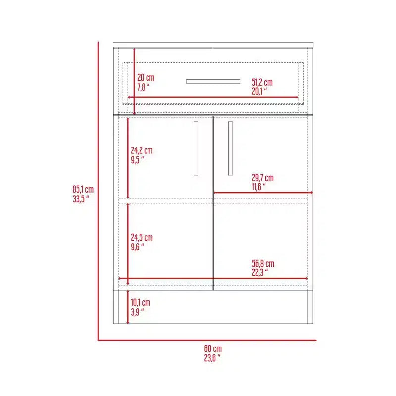 Meuble de rangement Okak Pantry, Meuble de rangement avec un tiroir, Deux étagères intérieures, Meuble pour entrée, salon, blanc