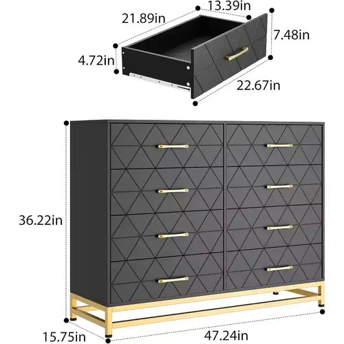 Commode à 6 tiroirs pour chambre à coucher avec pieds en métal et poignée dorée, armoire de rangement moderne pour salon, couloir, entrée
