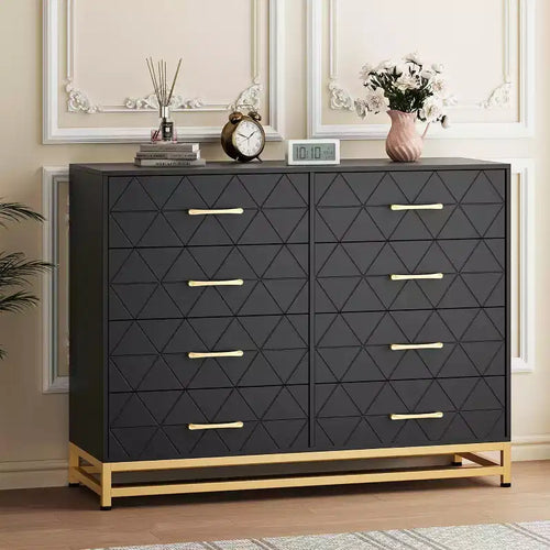 6 Drawer Dresser for Bedroom with Metal Legs & Golden Handle, Modern Storage Chest Cabinet Organizer for Living Room, Hallway, Entryway