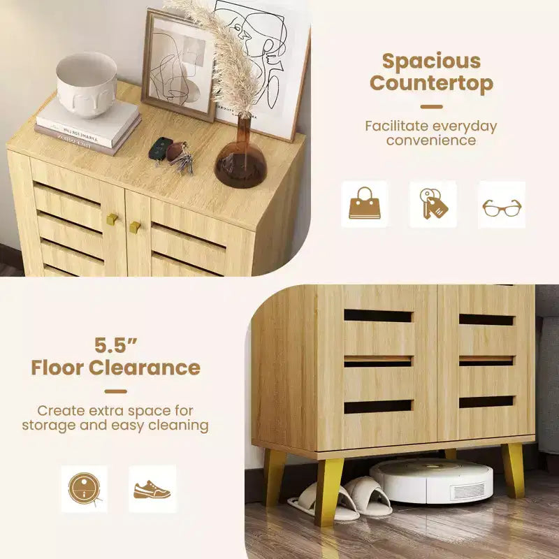 Meuble à Chaussures Costway à 4 Niveaux en Bois avec Portes et Étagères Amovibles pour Entrée