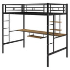 Lit mezzanine en métal avec bureau intégré et étagère de rangement, lit mezzanine haut avec tablette coulissante pour clavier pour enfants garçons filles adolescents