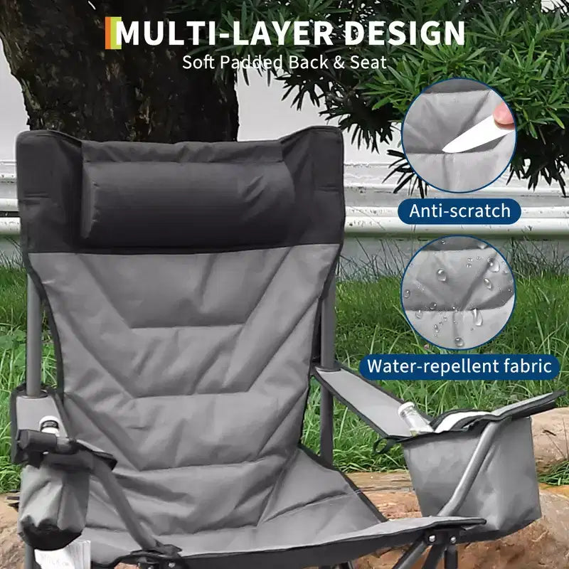 Chaise de camping pliante surdimensionnée, chaise portable rembourrée d'extérieur avec porte-gobelet, capacité de 204 kg