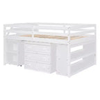 Lit mezzanine double avec bureau rétractable et 3 tiroirs, lit mezzanine en bois avec escalier de rangement et étagères