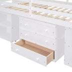 Lit mezzanine double avec bureau rétractable et 3 tiroirs, lit mezzanine en bois avec escalier de rangement et étagères