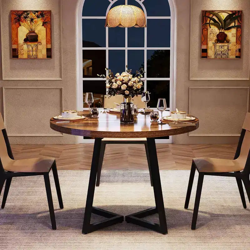 Table à manger ronde Lantine pour 2, Table de salle à manger industrielle de 80 cm avec base en métal, Table de cuisine pour salle à manger, Appartement
