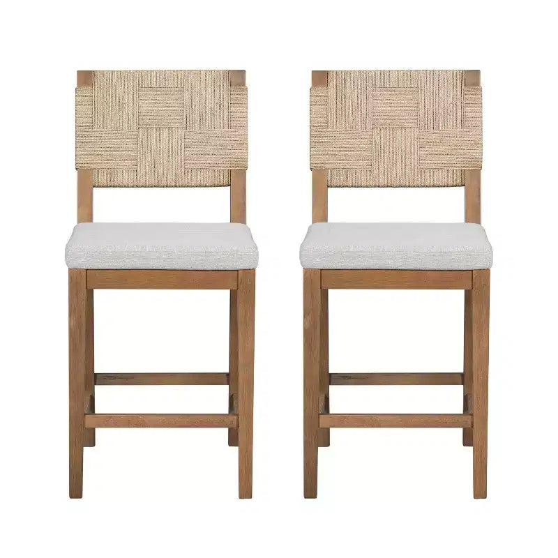 Christopher Knight Home Ororon Tabourets de comptoir bohèmes rembourrés en rotin et bois d'hévéa (lot de 2)