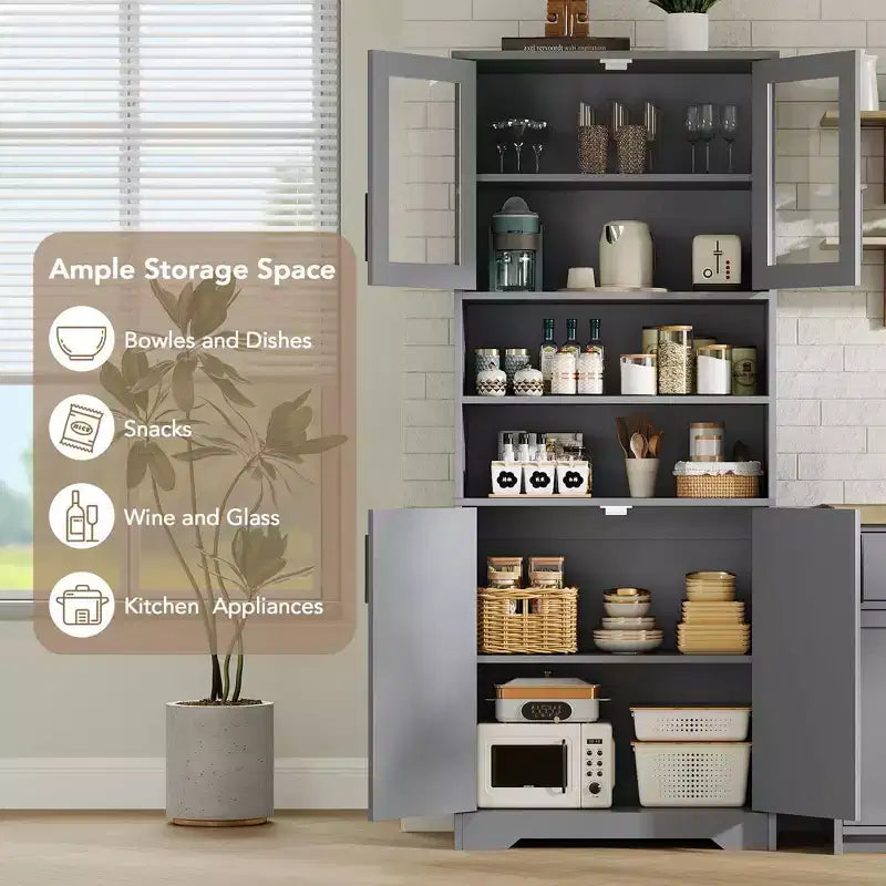 Coolmee Armoire de rangement haute de 170 cm, meuble de salle de bain avec 4 portes et étagères réglables, armoire de cuisine, buffet pour salon ou salle à manger