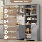 Coolmee Armoire de rangement haute de 170 cm, meuble de salle de bain avec 4 portes et étagères réglables, armoire de cuisine, buffet pour salon ou salle à manger