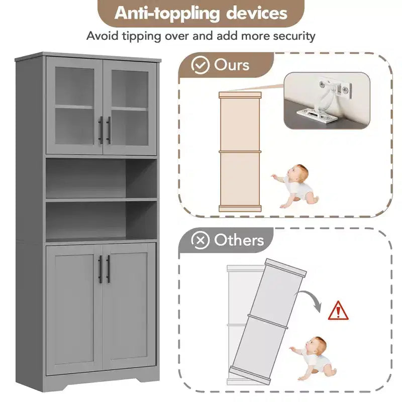 Coolmee Armoire de rangement haute de 170 cm, meuble de salle de bain avec 4 portes et étagères réglables, armoire de cuisine, buffet pour salon ou salle à manger