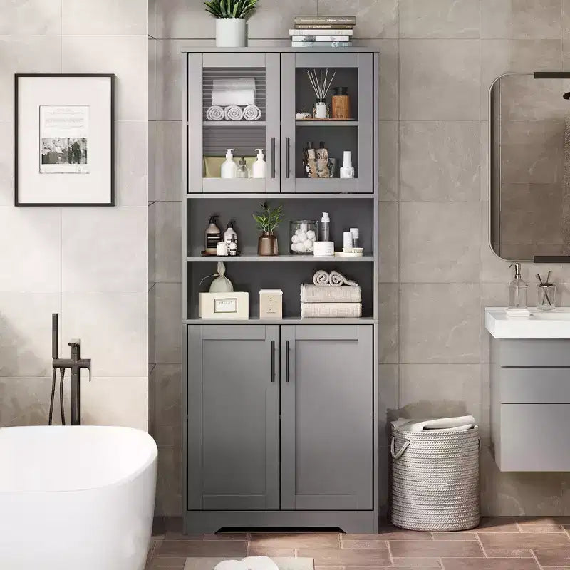 Coolmee Armoire de rangement haute de 170 cm, meuble de salle de bain avec 4 portes et étagères réglables, armoire de cuisine, buffet pour salon ou salle à manger