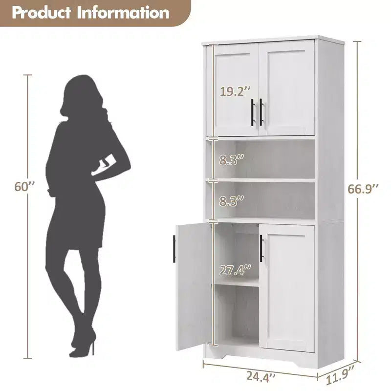 Coolmee Armoire de rangement haute de 170 cm, meuble de salle de bain avec 4 portes et étagères réglables, armoire de cuisine, buffet pour salon ou salle à manger