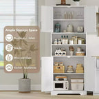 Coolmee Armoire de rangement haute de 170 cm, meuble de salle de bain avec 4 portes et étagères réglables, armoire de cuisine, buffet pour salon ou salle à manger