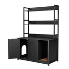 Meuble Cache-litière Grand COZONY avec Étagères et Portes, Meuble Cache-litière Chat 52, Cache-litière Dissimulé avec Griffoir