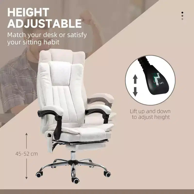 Chaise de bureau de massage Vinsetto à 6 points et chauffante, chaise d'ordinateur inclinable avec hauteur et repose-pieds réglables, blanche