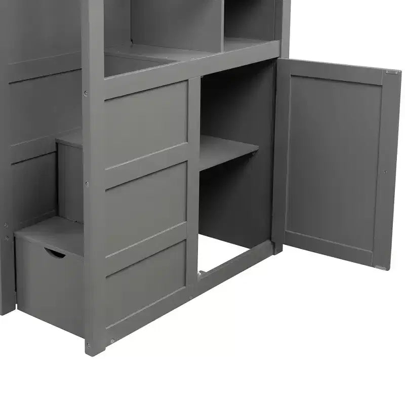 Lits superposés jumeaux avec escalier et tiroirs pour enfants, lits superposés en bois jumeaux avec escalier et armoire de rangement
