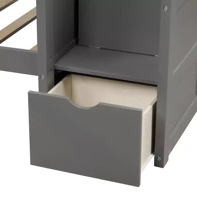 Lits superposés jumeaux avec escalier et tiroirs pour enfants, lits superposés en bois jumeaux avec escalier et armoire de rangement