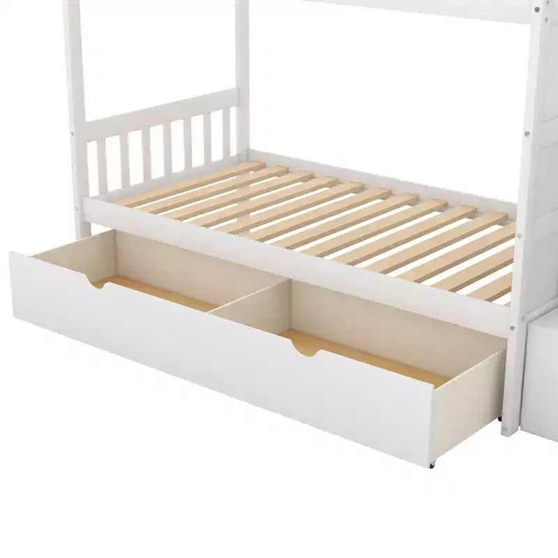 Lits superposés jumeaux avec escalier et tiroirs pour enfants, lits superposés en bois jumeaux avec escalier et armoire de rangement