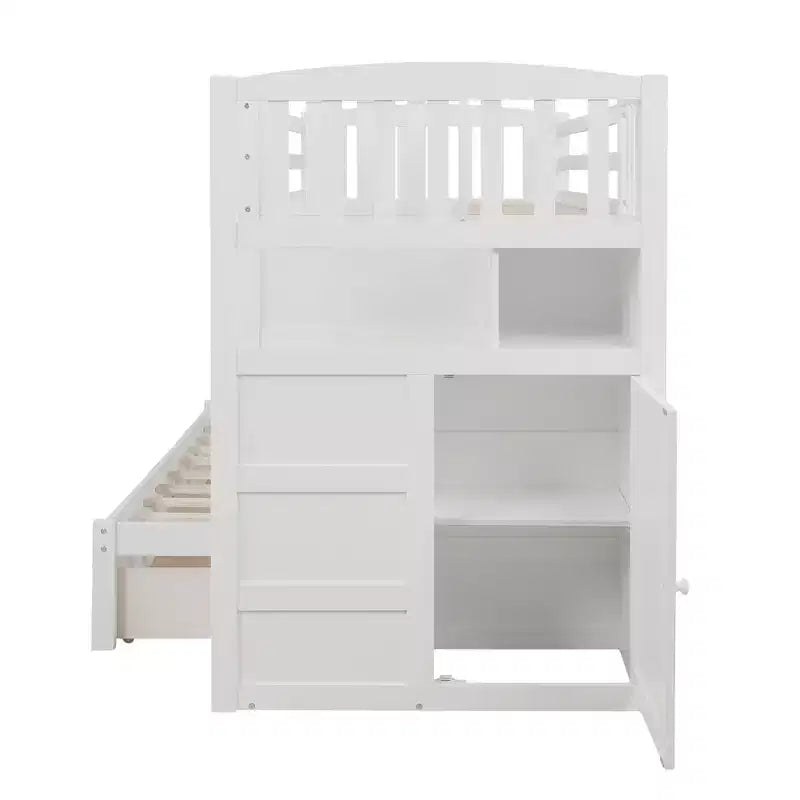 Lits superposés jumeaux avec escalier et tiroirs pour enfants, lits superposés en bois jumeaux avec escalier et armoire de rangement
