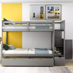 Lits superposés jumeaux avec escalier et tiroirs pour enfants, lits superposés en bois jumeaux avec escalier et armoire de rangement
