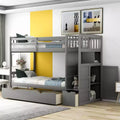 Twin over Twin Bunk Beds with Staircase and Drawers for Kids, Wooden Twin over Full Stairway Bunk Bed with Storage Cabinet