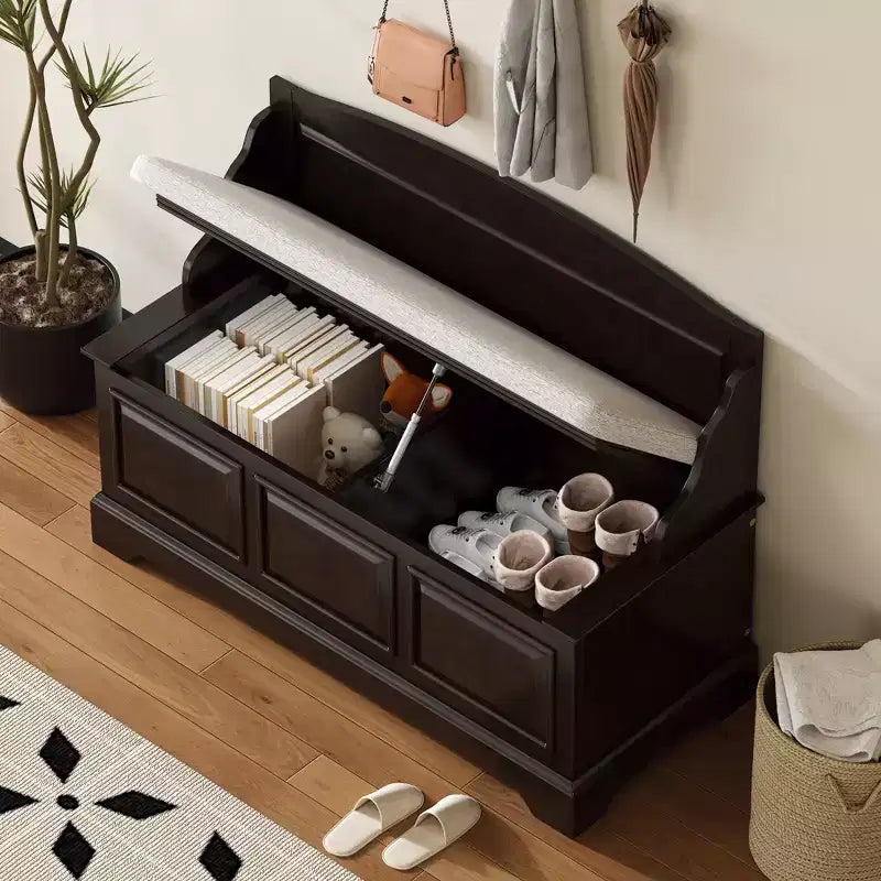 Banc de rangement pour chaussures GDFStudio Ruth de style moderne du milieu du siècle avec rangement dissimulé et coussin en lin