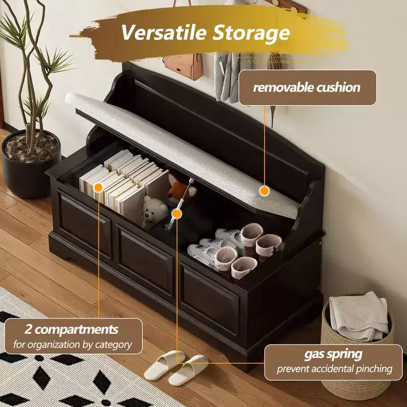 Banc de rangement pour chaussures GDFStudio Ruth de style moderne du milieu du siècle avec rangement dissimulé et coussin en lin