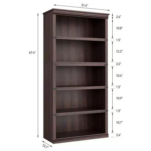 Bibliothèque de ferme à 5 étagères, avec rangement, étagères ouvertes, étagères de rangement, bibliothèques en bois de 81 cm de large pour bureau, bibliothèque
