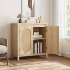 COZONY 30 Buffet bahut en rotin style Mid-Century avec étagères réglables, meuble de rangement rétro pour salon ou salle à manger