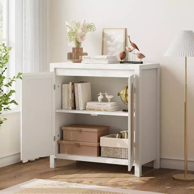 COZONY 30 Buffet bahut en rotin style Mid-Century avec étagères réglables, meuble de rangement rétro pour salon ou salle à manger