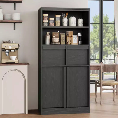 Meuble de Rangement Salle de Bain Haut de 129 cm, Meuble Bas Autonome avec 2 Tiroirs, Meuble de Rangement pour Salon Cuisine Salle de Bain