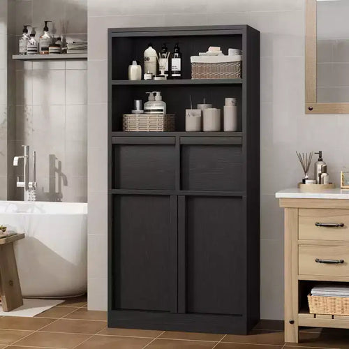 50.9 Tall Bathroom Storage Cabinet, Freestanding Floor Cabinet with 2 Drawers, Kitchen Pantry Cabinet for Living Room Kitchen Bathroom
