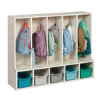 Portemanteau-vestiaire 5 sections avec banc et 5 bacs avant évidés pour tout-petits ECR4Kids Streamline