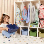 Portemanteau-vestiaire 5 sections avec banc et 5 bacs avant évidés pour tout-petits ECR4Kids Streamline