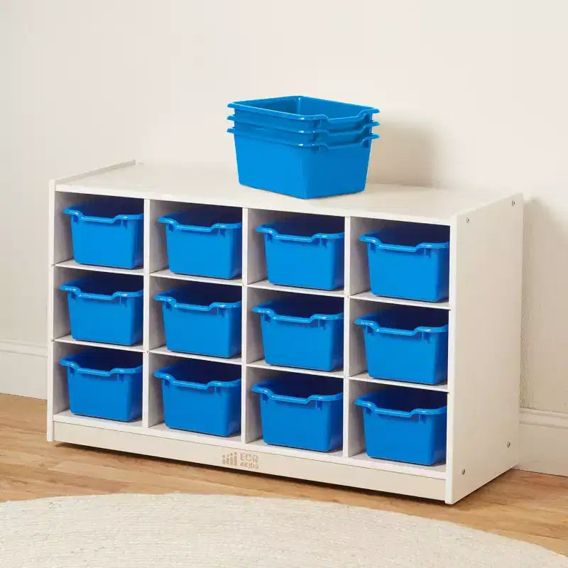 Meuble de rangement mobile ECR4Kids à 12 casiers et 15 bacs Scoop Front, 3x4, mobilier pour enfants