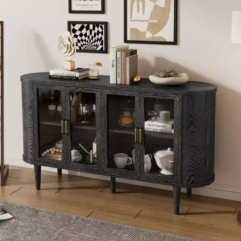 Meuble Buffet de Ferme en Bois avec Portes Vitrées et Étagères Réglables pour Cuisine, Salle à Manger ou Salon